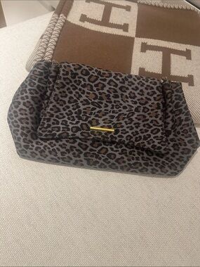 Leopard Print Fold-Over Shoulder Bag - Brown/Black